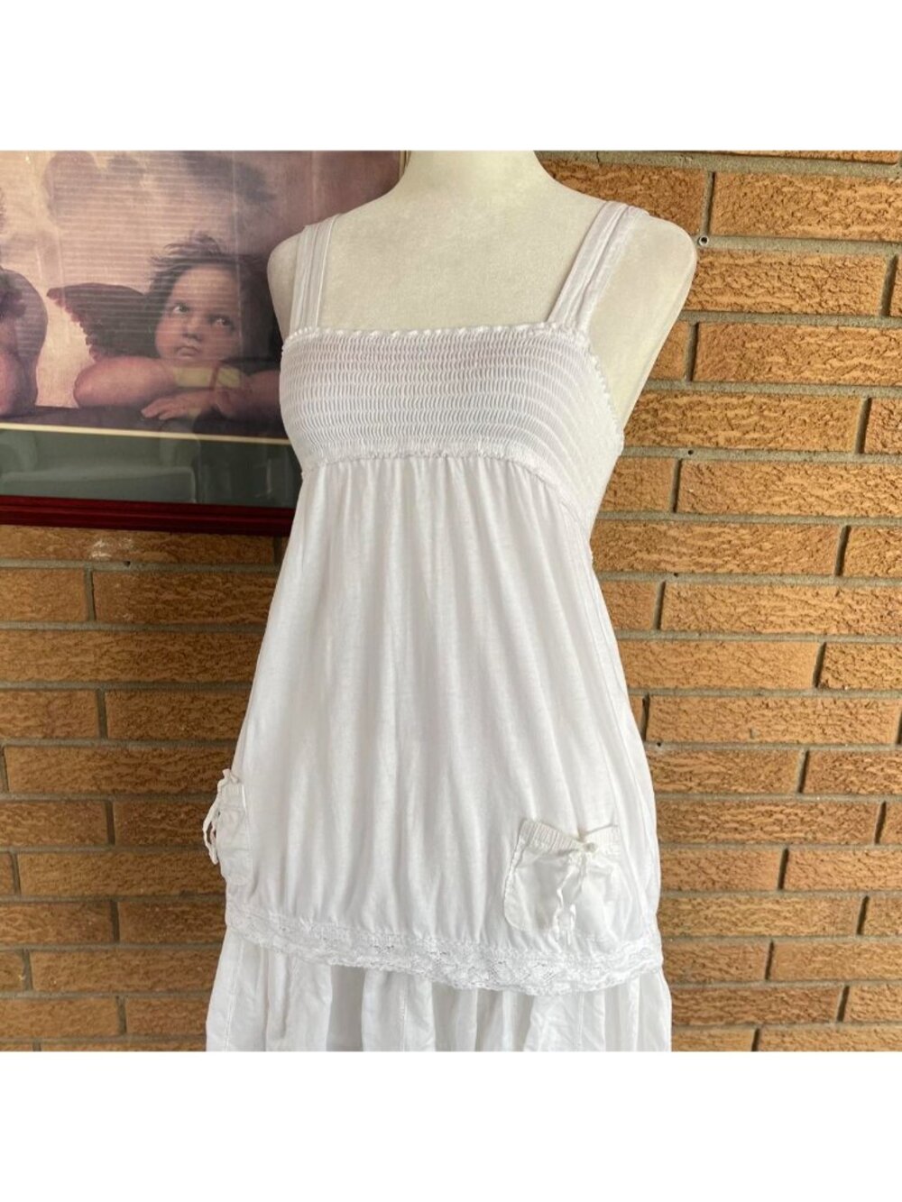 Vintage La Senza white babydoll tank top with lace trim